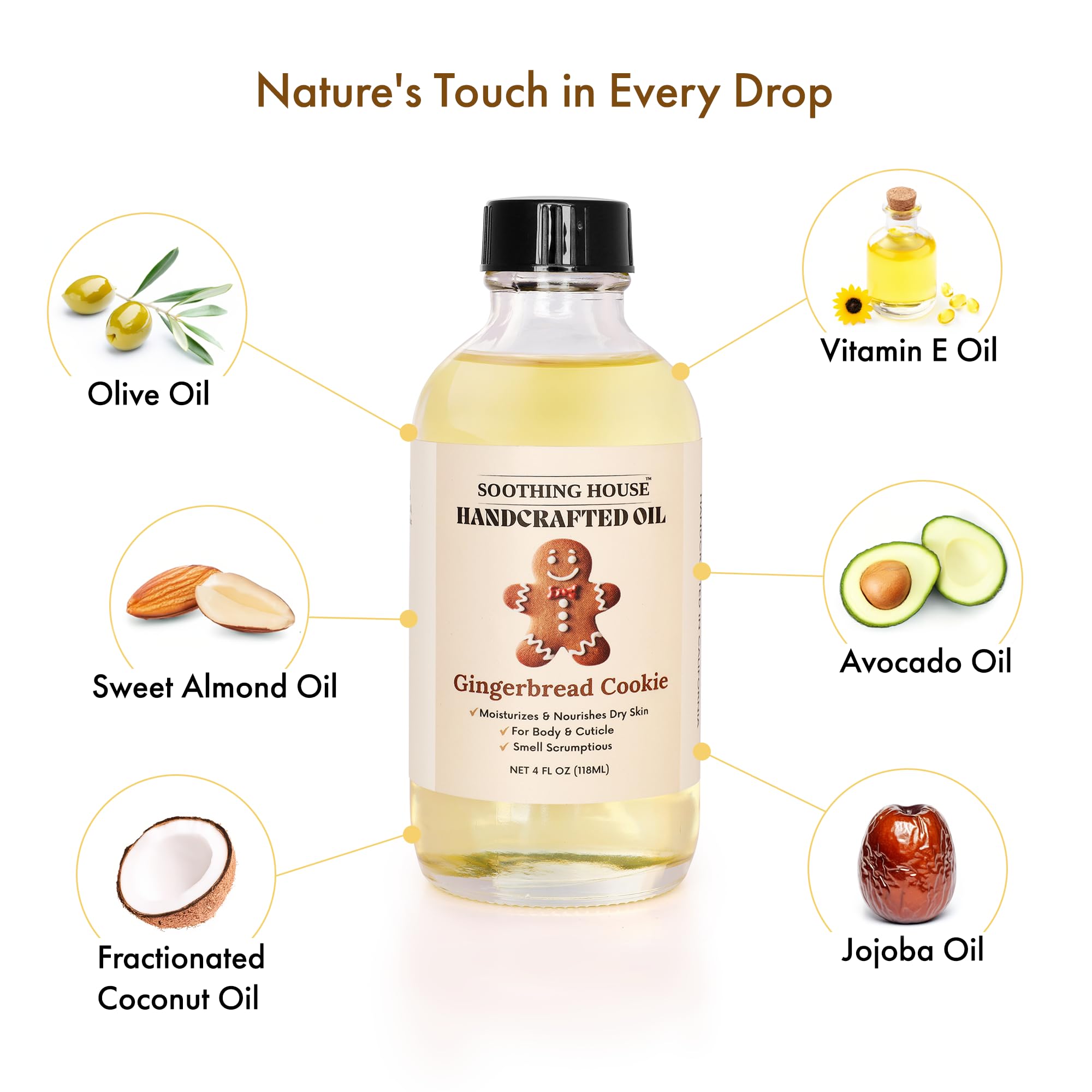 Soothing House Gingerbread Cookie Body Oil: Moisturizing Body Oil for Soft, Glowing Skin with Almond & Jojoba Oil (4 fl oz)