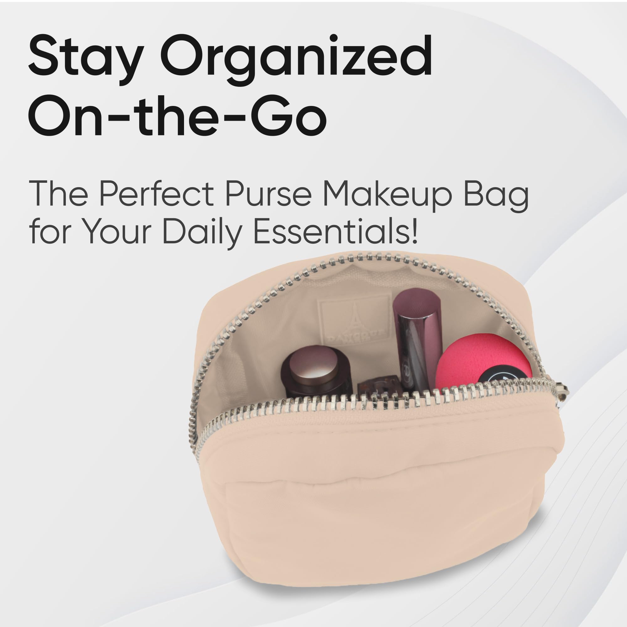 DANCOUR Small Makeup Bag for Purse Mini Cosmetic Pouch Travel Organizer Compact Toiletry Case Lightweight Beige