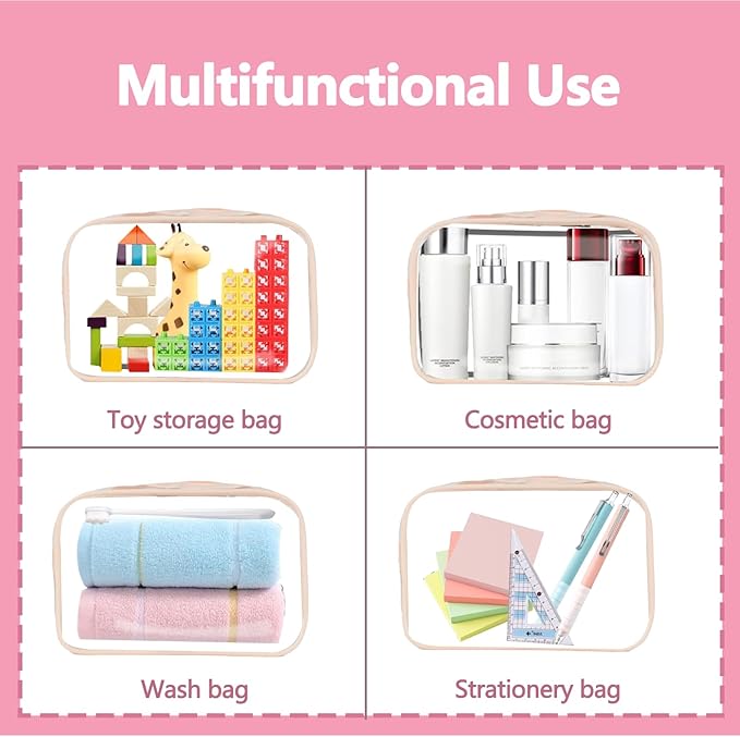 CTyeIahk Clear Makeup Bag 6 Pack Zippered Travel Cosmetic & Toiletry Organizer Bag Set for Makeup Travel for Women Airport Airline Compliant Bag, Pink