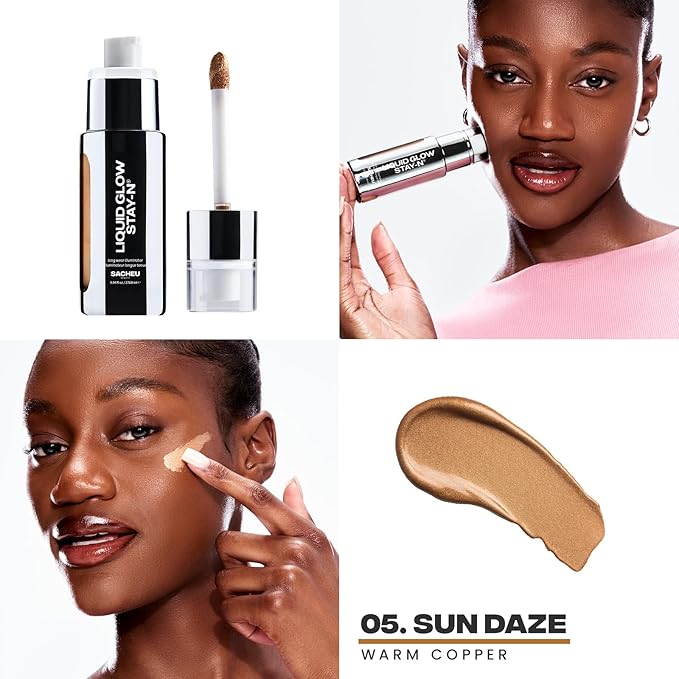 Sacheu Liquid Glow STAY-N Highlighter, Illuminator & Bronzer, Sun Daze