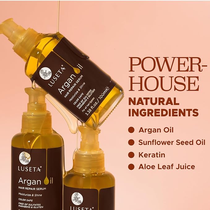 LUSETA Pure Argan Oil Hair Serum for Frizz Control 3.38 Floz