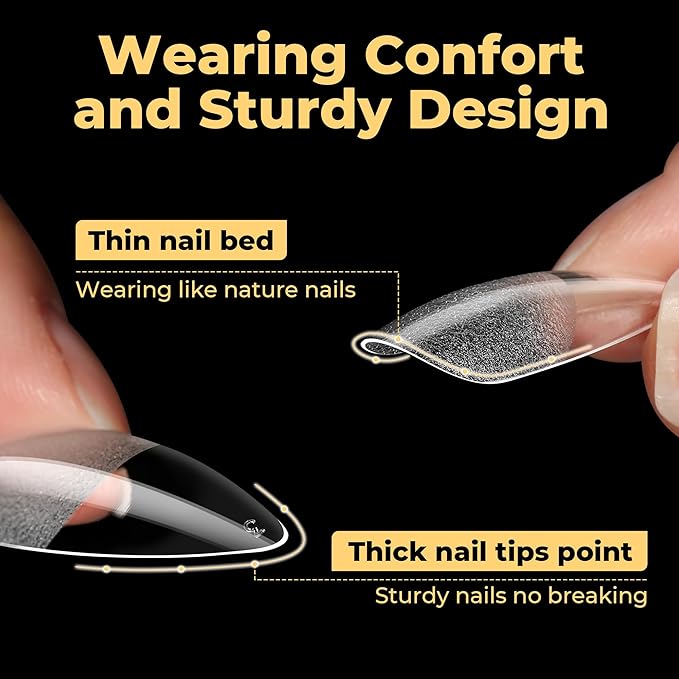 UNA GELLA 600Pcs Medium Stiletto Gel Nail Tips, Pre Etched Medium Stiletto Press on Nails & Sharp Almond Shape Full Cover Soft Gel Nails Tips for Nail Extensions DIY Art Salon 12 Sizes at Home