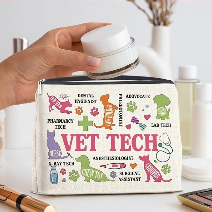 UPNEGE Vet Tech Gifts Veterinary Technician Makeup Bag for Women