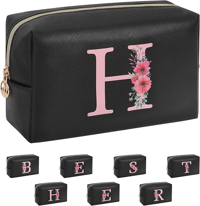 Initial Makeup Bag for Women, Travel Makeup Bag Small Cosmetic Bag, Birthday Gifts for Girls and Women, Teen Girls Gifts Trendy Stuff, Personalized Gifts for Grandkids Teacher Friends Bride Bridesmaid