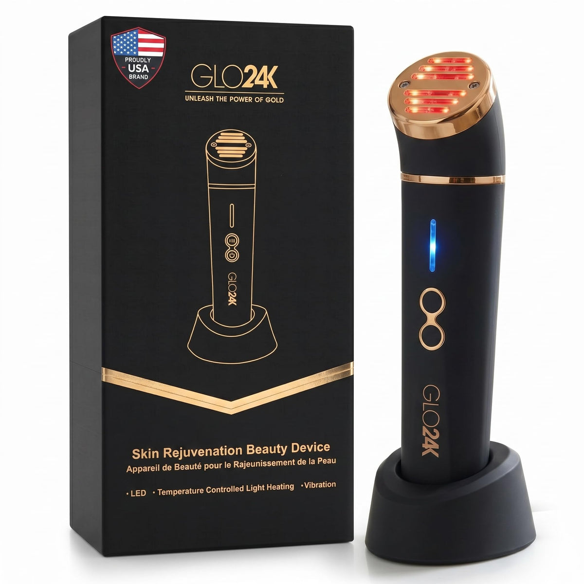 GLO24K 3-in-1 Red Light Massager for Face & Neck