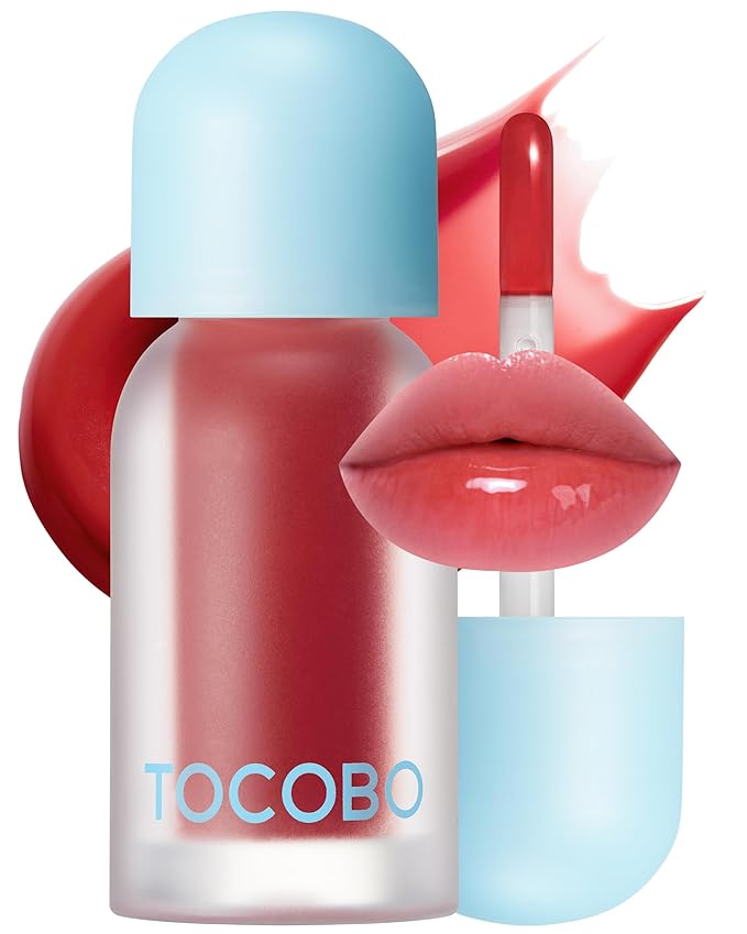 TOCOBO Juicy Berry Plumping Lip Oil 05 Rosy Girl (Warm Rosy Coral) – Korean Vegan Tinted Lip Gloss Oil with Glassy Shine - Non-Sticky Mild Plumping for All Skin Tones, 5-Oil Botanical Blend 0.12 fl.oz