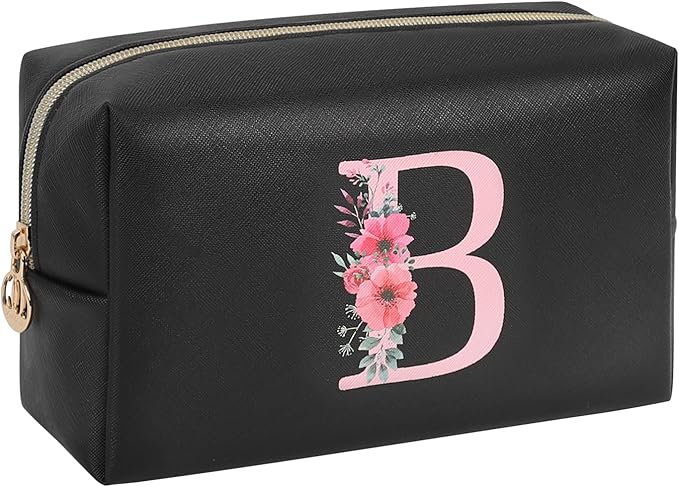 Initial Makeup Bag for Women, Travel Makeup Bag Small Cosmetic Bag, Birthday Gifts for Girls and Women, Teen Girls Gifts Trendy Stuff, Personalized Gifts for Grandkids Teacher Friends Bride Bridesmaid