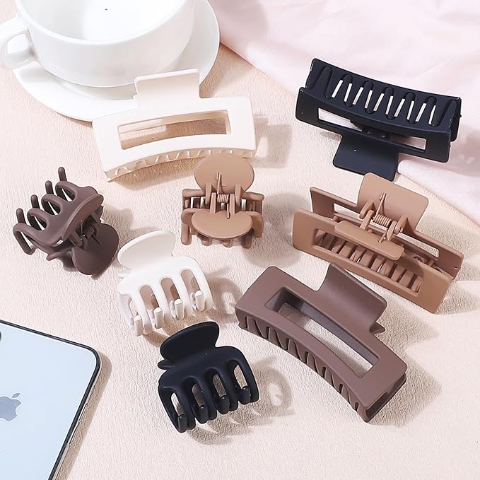 SMKSL Medium Hair Clips for Women 8 Pcs Small Claw Clips for Thin and Thick Hair 2 Styles Hair Claw Clips Combination Rectangle Banana Jaw Hair Accessories for Women and Girls (Brown)