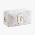 Gleyemor Personalized Initial Makeup Bag for Women, Cute Quilted Pink Floral Cotton Cosmetic Bag, Christmas Gifts for Her Mom Friend Sister Bridesmaid Teacher Women G