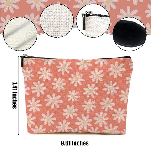 2pcs Daisy Floral Makeup Bag, Garden Flower Gifts for Women Girls Sister