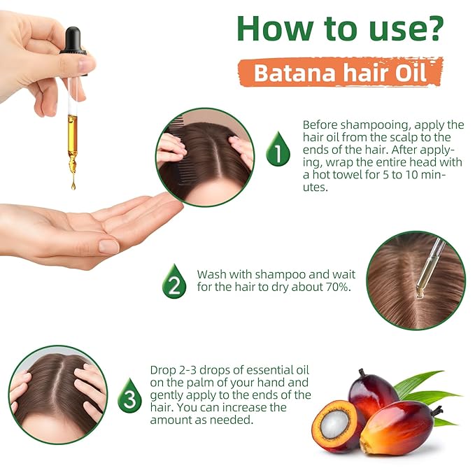 HENIUY Battana Hair Care Oil – 2Fl Oz Natural Rosemary & Sweet Almond Oil Blend for Hair Growth & Repair – Organic, Vegan, Cruelty-Free – Lightweight, Non-Greasy Formula for Women & Men