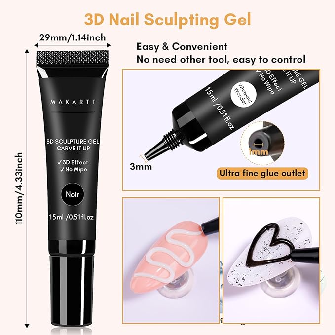 Makartt 3D Nail Gel, 2 Pcs 15g Nail Sculpting Gel for Molding and Drawing