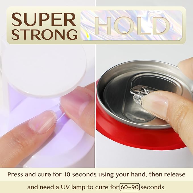 UNA GELLA 6 in 1 Gel Nail Glue for Clear Acrylic Nails Tips, 2Pcs 15ml Super Strong Brush U V Nail Glue Long Lasting Lamp Curing Required for Fake Nails Tips