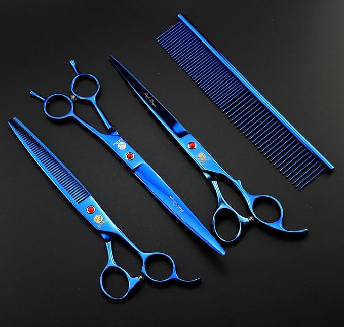 Purple Dragon 8 inch 3 in 1 Professional Pet Grooming Thinning(Blue)