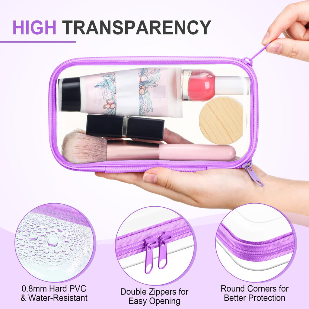 Sanwuta 6 Pcs Clear Hard Zipper Case Plastic Zipper Pouches Transparent Makeup Bag Pencil Case Pouches Toiletry Diaper Bag for Travel Toy Storage Organizer Bins(Colorful,7.48 x 3.94 x 2 Inch)