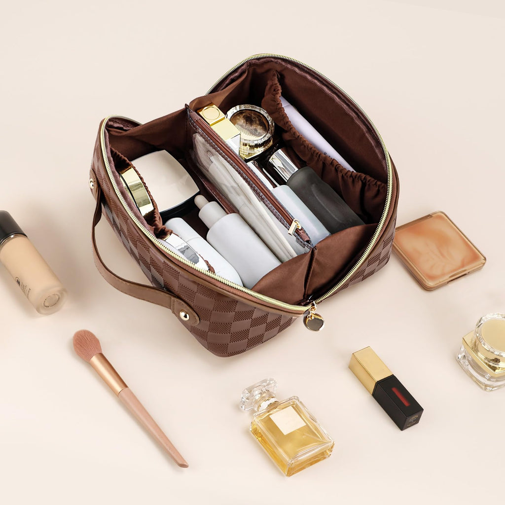 Prite Makeup Bag Travel Toiletry Bag Open Flat Cosmetic Organizer for Women