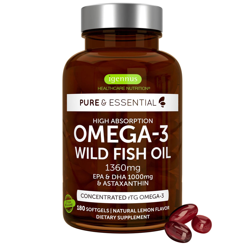 Igennus Ultra Pure Omega 3 rTG Wild Fish Oil 1360mg, 180 Softgels