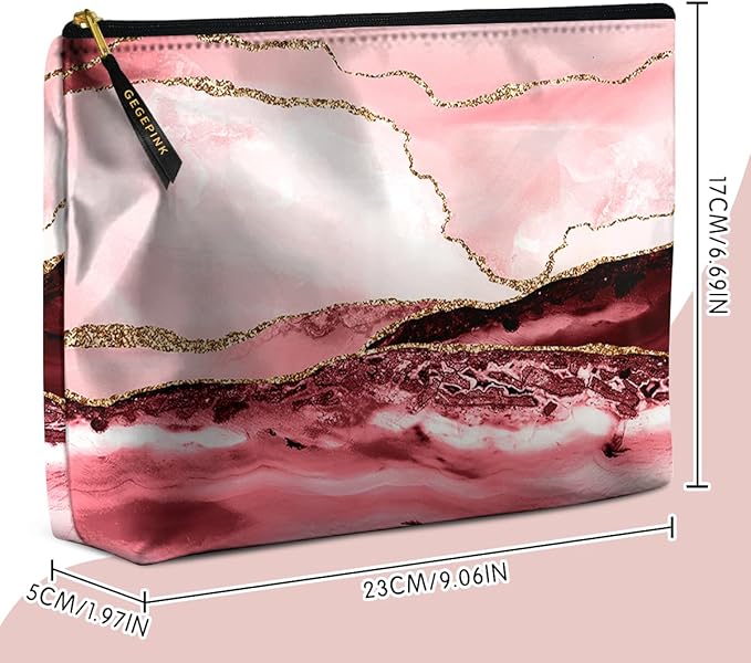 GEGEPINK Cute Makeup Bag for Purse Waterproof Cosmetic Bags for Women Funny Smooth Zipper Travel Toiletry Pouch 10X8 Inches-Pink Marble Makeup pouch