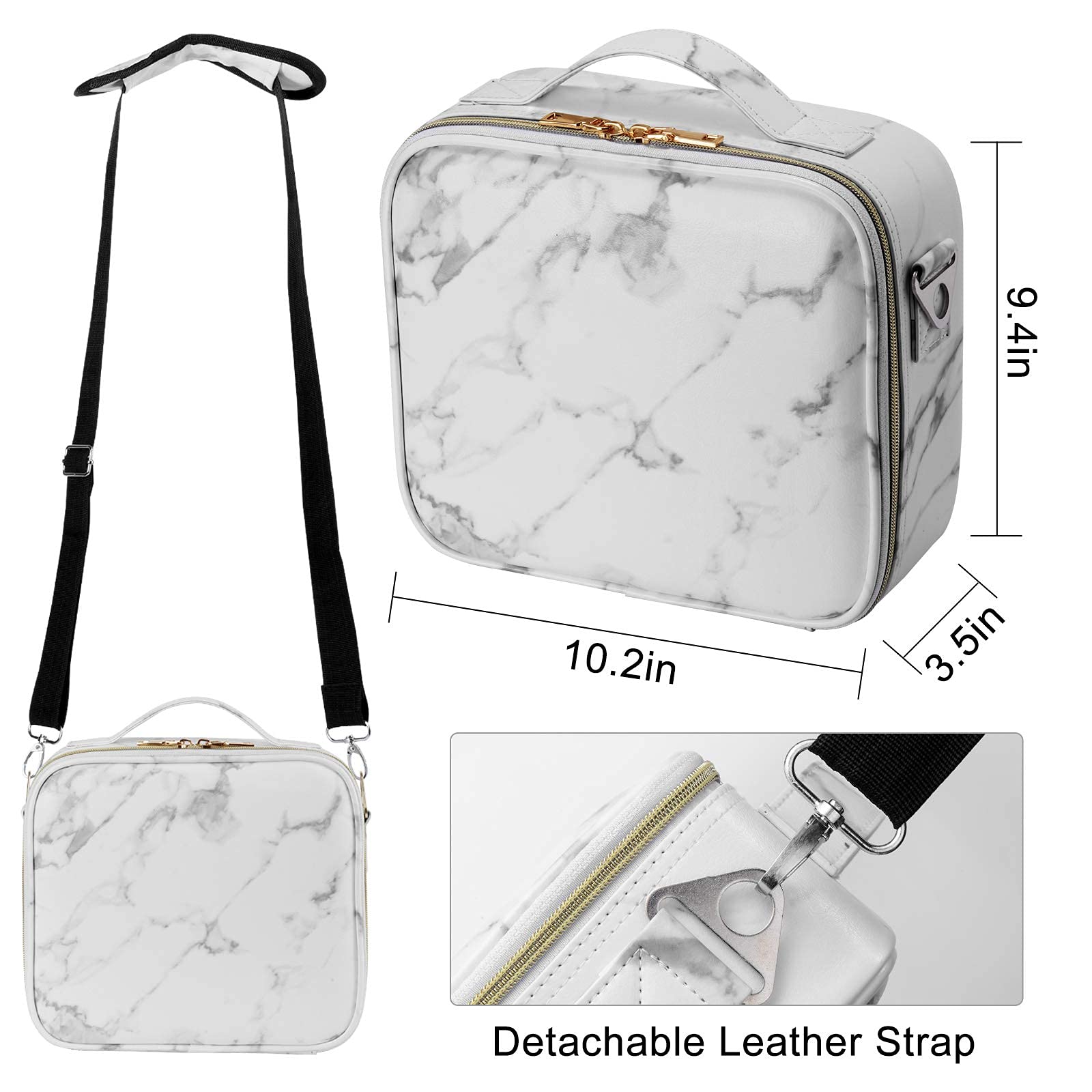 gzcz Travel Makeup Bag,Professional Cosmetic Bags for Women,Portable Makeup Brush Bag Organizer Storage with Adjustable Dividers and Shoulder Strap