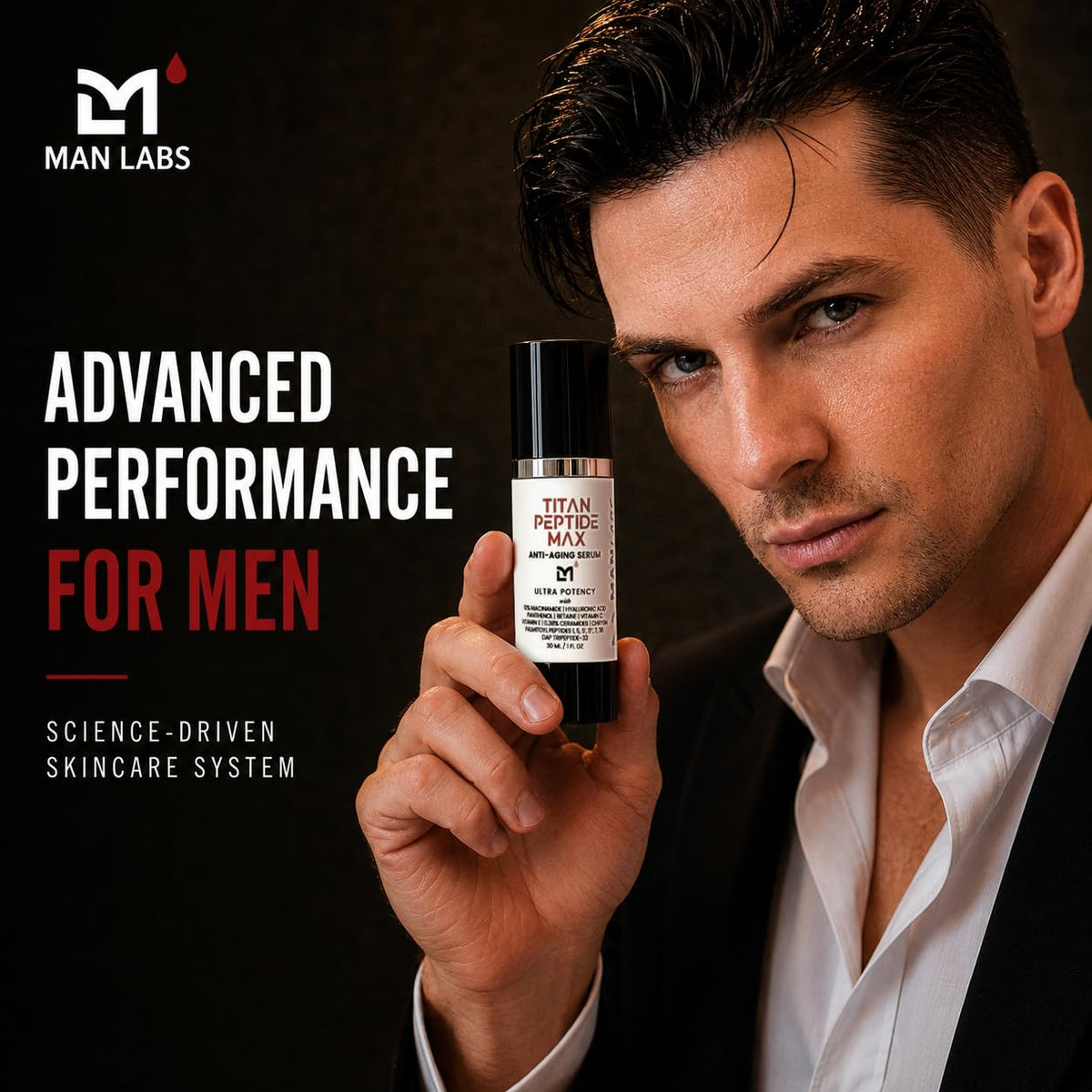 Man Labs Titan Peptide MAX Mens Skin Care Kit, 4pc Anti-Aging Face Care Kit