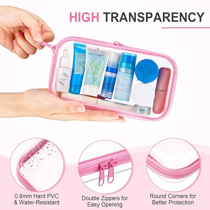 Hoolerry 3 Pcs Clear Hard Zipper Case Hard Plastic Zipper Pouch Makeup Bag Portable Travel Organizer for Cosmetics, Office Supplies, Documents & Toiletries(Multicolor,S)