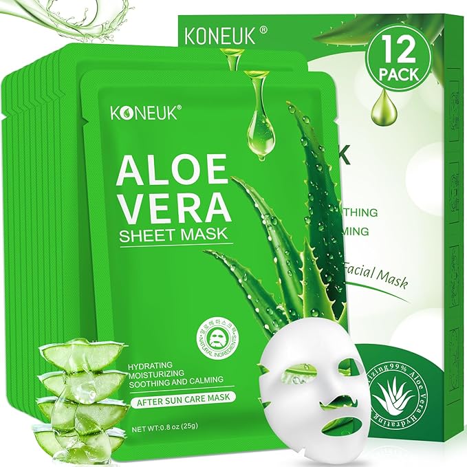 12 Pack Aloe Vera Face Masks Skincare, Sheet Aloe Hydrating Face Mask