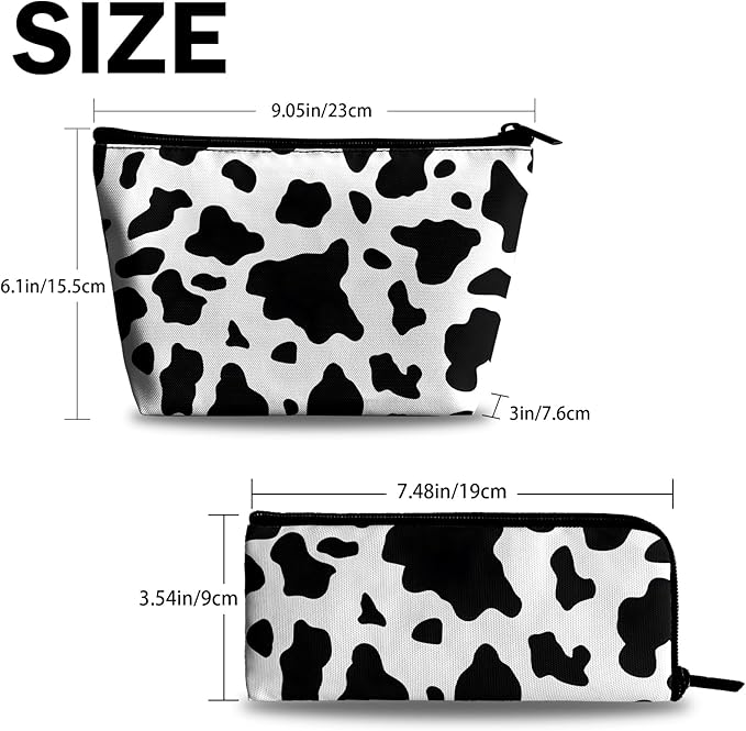 xiaotcq Cow Print Makeup Bag Cosmetic Bag for Women,1Pcs Large Capacity Makeup Bags and 1Pcs Pencil Case Makeup Brushes Storage Bag Travel Toiletry Bag Organizer