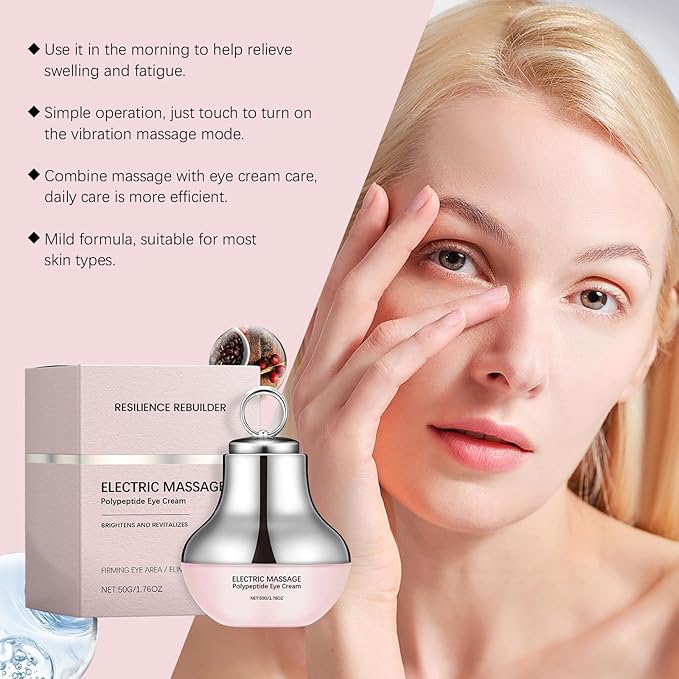 Electric Massage Eye Cream for Dark Circles, Wrinkles & Puffiness Relief, Firming, Hydrating, and Refreshing with Gentle Vibration