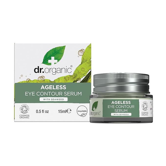 Dr. Organic Ageless Eye Contour Serum with Seaweed | Smoothing and Firming, Targets Fine Lines, Fragrence Free, Certified Organic, Paraben & SLS-free, 15 mL /.5 fl oz