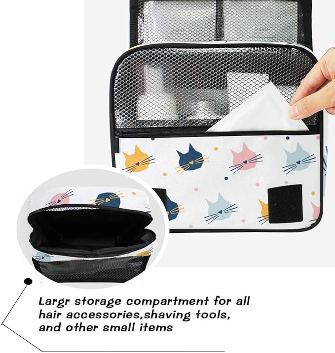 senya Hanging Travel Toiletry Bag Kit Makeup Case Cosmetics Organizer for Men Women (Childish Cat Graphic Cover)…