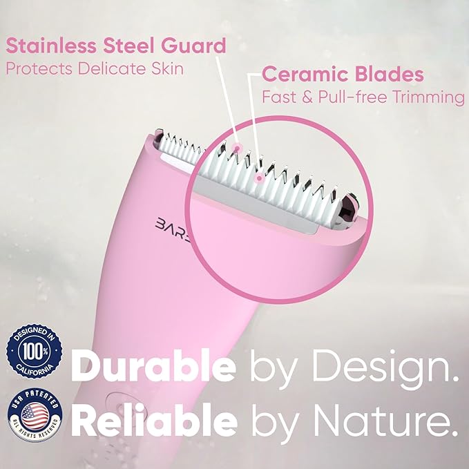 BAREWIZE Bikini Trimmer for Women, Pubic Hair Trimmer | Waterproof, USB-C Rechargeable, LED Light, Replaceable Blade | Electric Razors for Women, Electric Lady Shaver (Rose)