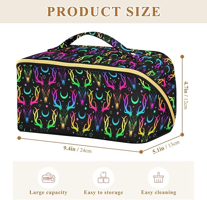 MNSRUU Makeup Organizer Bag, Bright Deer Skulls Travel Makeup Bags Makeup Vanity Case Large Capacity Rhombus Cosmetic Toiletry Bag for Girl Women Ladies