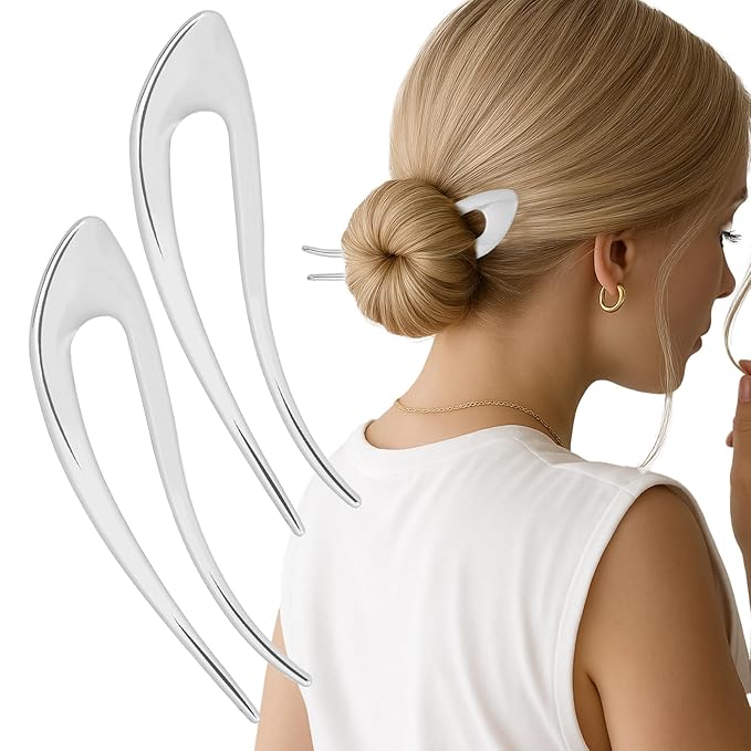 JIRIS 2PCS 5Inch French Hair Pins Large U-Shaped Pins for Women and Girls Fashion Metal Hair Pin French Twist Hair Pins for Buns, Updos,Stylish and Functional(set6-silver)