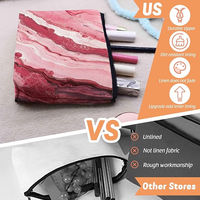 Scribesense Cosmetic Bags Travel Makeup Toilet Case Waterproof Pouch for Women Girls 6.7X9.45inches - Abstract Painting With Pink And Red Swirls