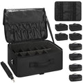 Relavel Extra Large Makeup Case Professional Cosmetic Storage Organizer Box Brush Holder with 8 Clear Set Bags & Lipstick Plate for Makeup Artists with Shoulder Strap & Adjustable Dividers