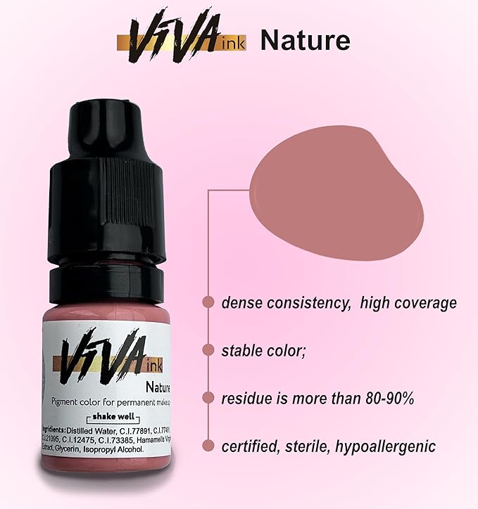 VIVA INK Lip Pigment – Nature – Permanent Lip Makeup – Microblading Ink for Durable and Colorful Lips – Long Lasting Color Lip Cosmetics (0.2 oz)