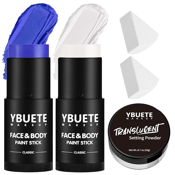 YBUETE White Blue Face Body Paint Stick Set for Halloween Cosplay SFX