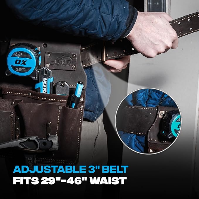 OX Pro Drywall Tool Belt - 22-Pocket Leather Tool Belt Pouches - (XL) Made of Oil-Tanned Leather with Double-Stitching and Steel Rivets for Men OX-P263806