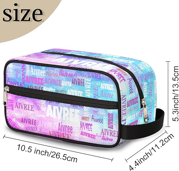 Custom Women Cosmetic Travel Toiletry Bag Painted Blue Pink Watercolor