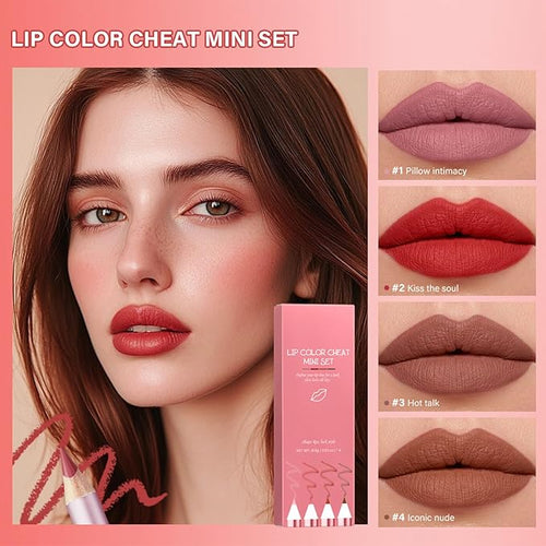 4 Colors Sculpting Matte Lip Liner Set,Mini High-Pigmented Long Lasting