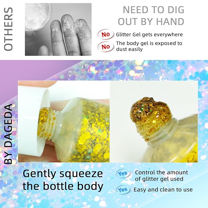 DAGEDA Gold Body Glitter Gel, Sparkly Hair Face Glitter Makeup Accessories