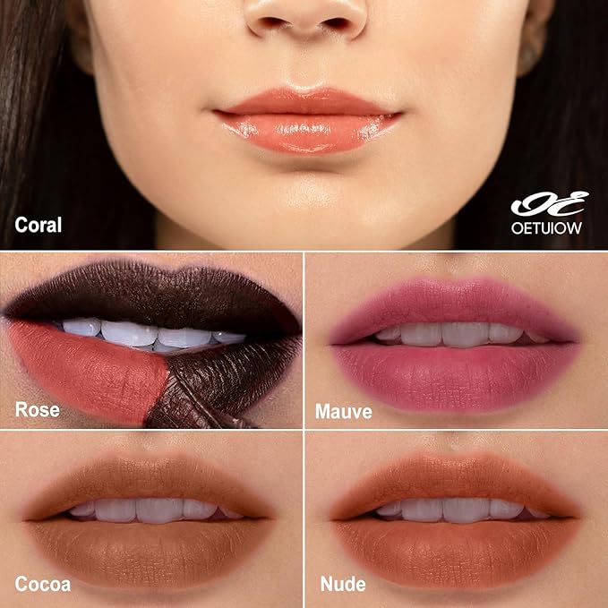 OETUIOW Lip Stain, Lip Gloss Lightweight Waterproof Stay on All Day, Smudge-proof Natural Finish, Vegan & Cruelty-Free, Stocking Stuffers for Teen Girls (Coral)