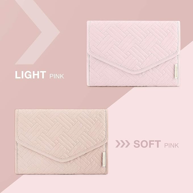 BAGSMART Travel Jewelry Organizer Roll Foldable Jewelry Case,Soft Pink