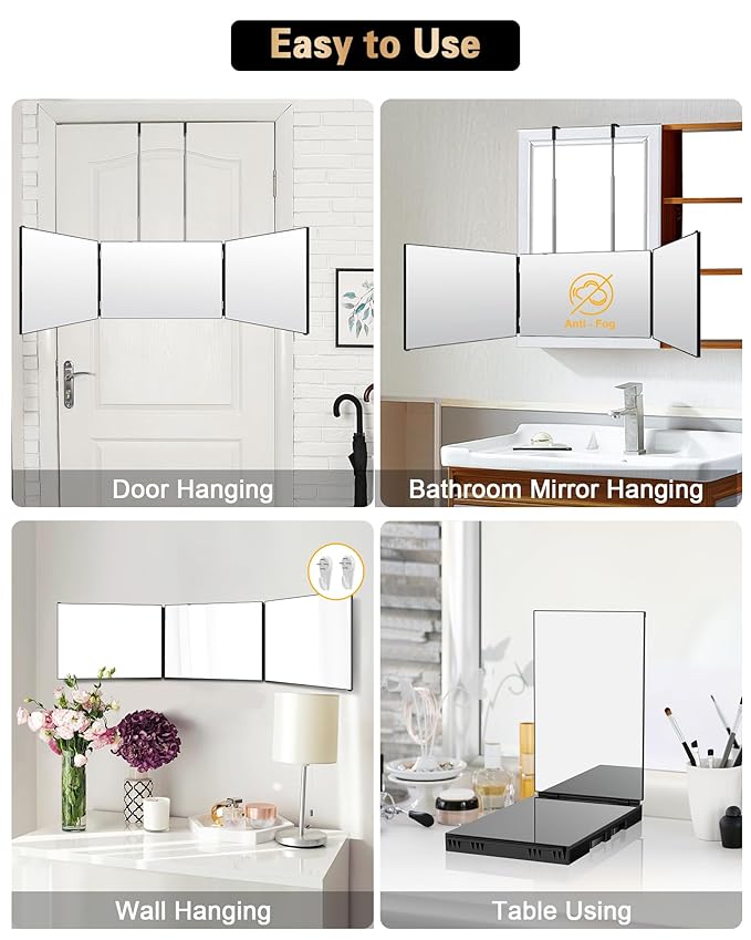 JUSRON 360 Viewing Angle Self Hair Cutting Mirror, Clear Anti-Fog HD Glass (Without LED)