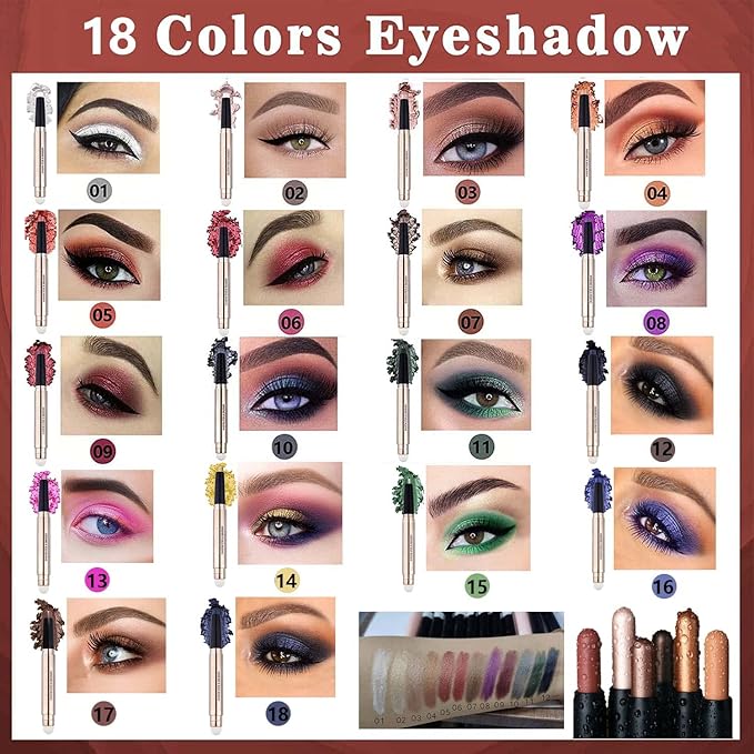 Black Eyeshadow Stick Eyeliner pencil Eye Makeup Cream Smooth Shimmer Eye shadow Primer Glitter Dark Light Matte Single base Crayon Primer Palette Hypoallergenic Waterproof Long Lasting 12