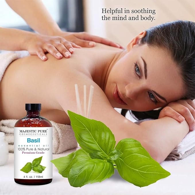 Majestic Pure Basil Essential Oil for Diffuser - 4 Fl Oz