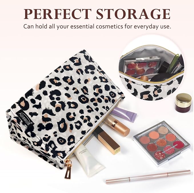 Aosbos Leopard Cosmetic Bag for Women, Travel Makeup Organizer Pouch