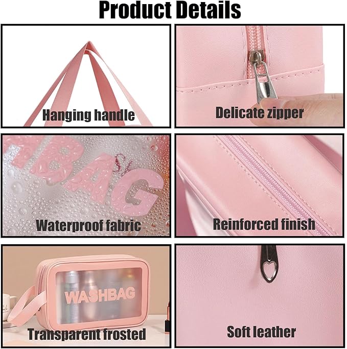 BIRDDIE Clear Travel Bags for Toiletries,3 Pack Toiletry Bag,Matte Translucent Toiletry Bag,Makeup Bag With Handy Handle,Travel Pouch,Makeup Cosmetic Organizer for Travel Essentials(White)