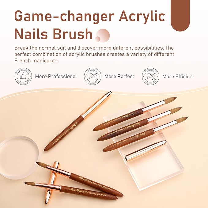 Acrylic Nail Art Brush Size 08, 100% Pure Kolinsky Hair Oval Nail Brush for Acrylic Application, Professional Nail Extension Manicure Tool Wooden Handle Nail Drawing Pen for DIY Home Salon