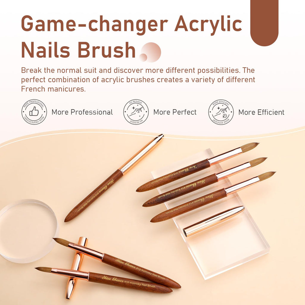 Acrylic Nail Art Brush Size 08, 100% Pure Kolinsky Hair Oval Nail Brush for Acrylic Application, Professional Nail Extension Manicure Tool Wooden Handle Nail Drawing Pen for DIY Home Salon